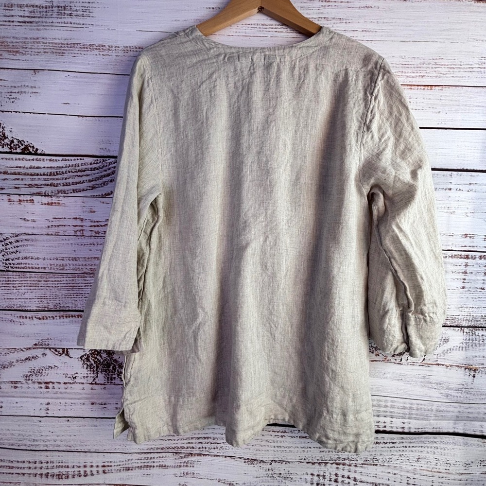 100% Linen Tunic Lands' End M Oatmeal Beige Top Boxy Pockets Lagenlook Boho Mori - Picture 8 of 11